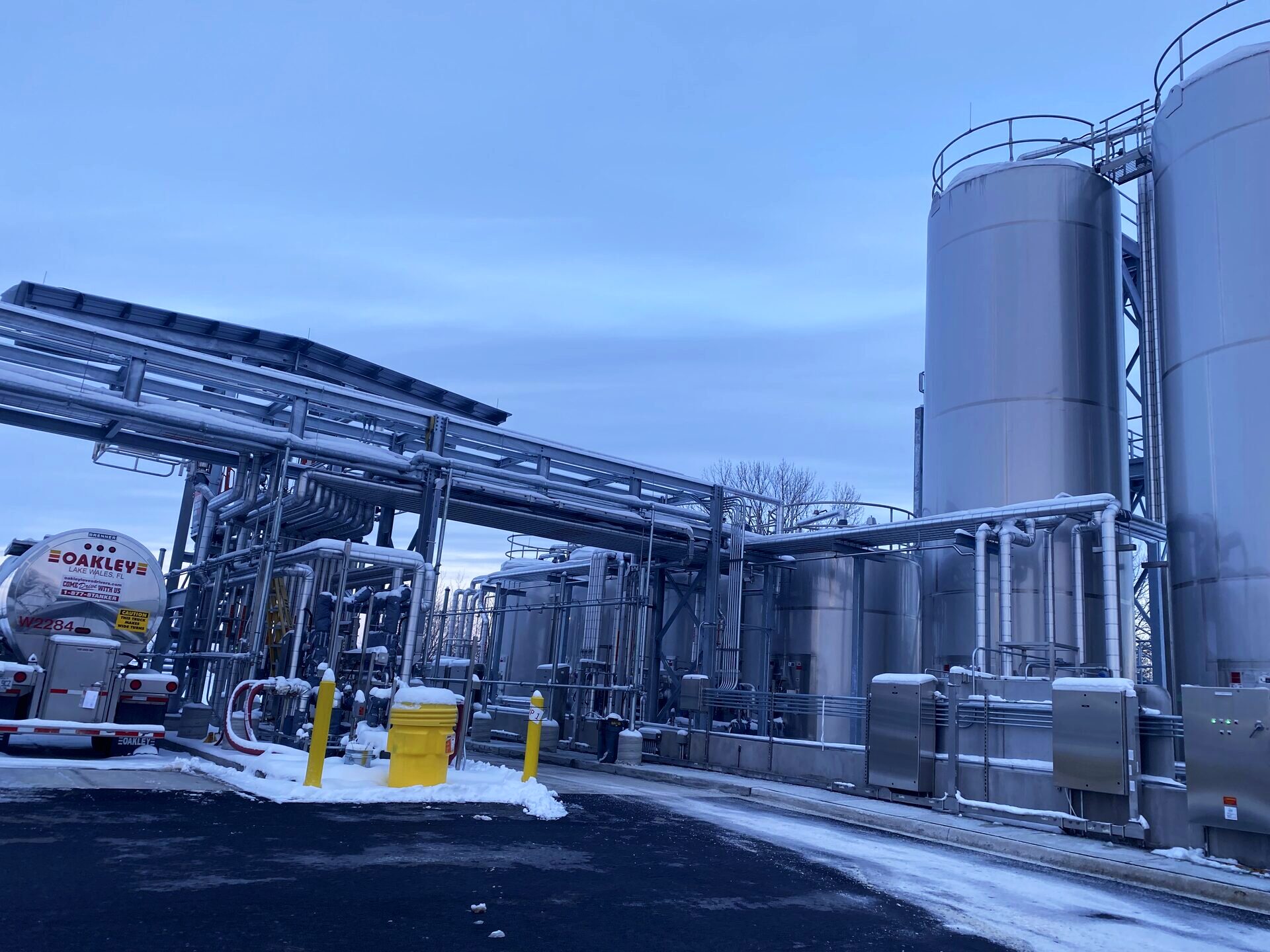 Storage silos and loading canopy at a bulk terminal