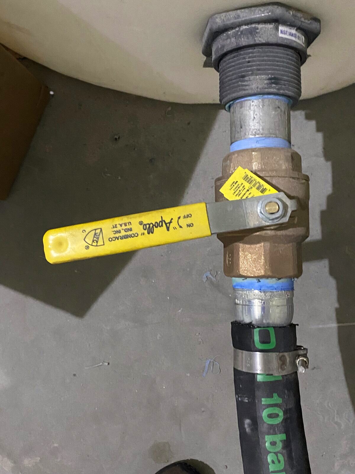 Tagged bronze ball valve on process piping